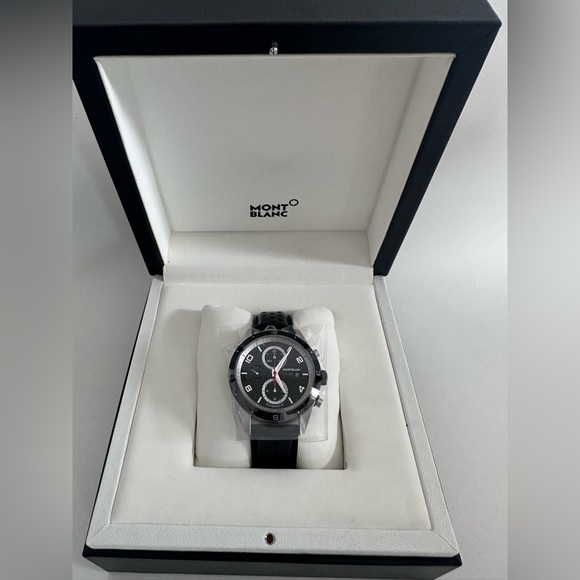 Mont Blanc Timewalker 43mm chronograph automatic black dial black calf strap